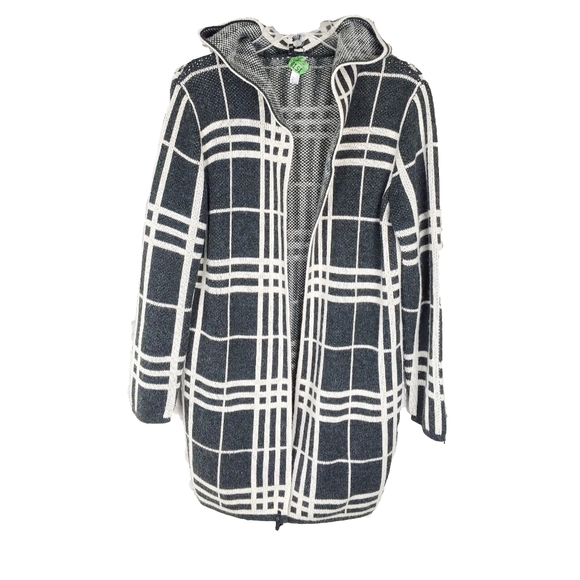 Heathmoor Womens Gray & Cream Glen Plaid Hooded Open Long Cardigan Coat Size S - Picture 8 of 10